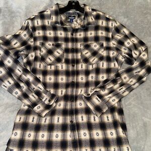 Old Navy Blue and Tan Plaid Shirt